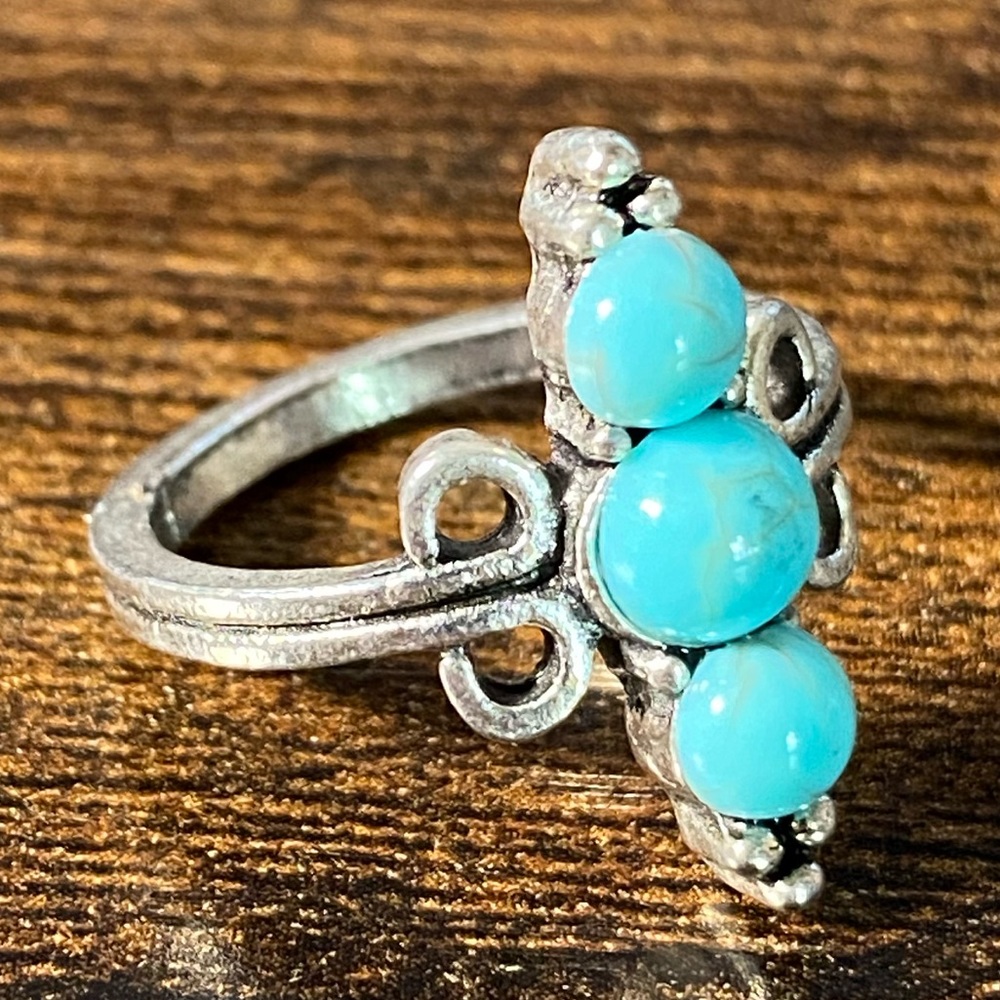 Boho Peas In A Pod Turquoise & Stainless Steel Women’s Ring Size 6-1/2